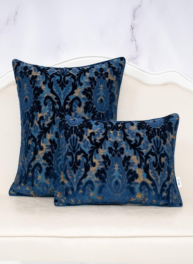 Alerfa Boho Blue Floral Throw Pillow Cover 18x18 Inch Cut Velvet Sqaure Luxury Embroidered Decorative Pillow Cover for Couch Living Room Bedroom - Image 3