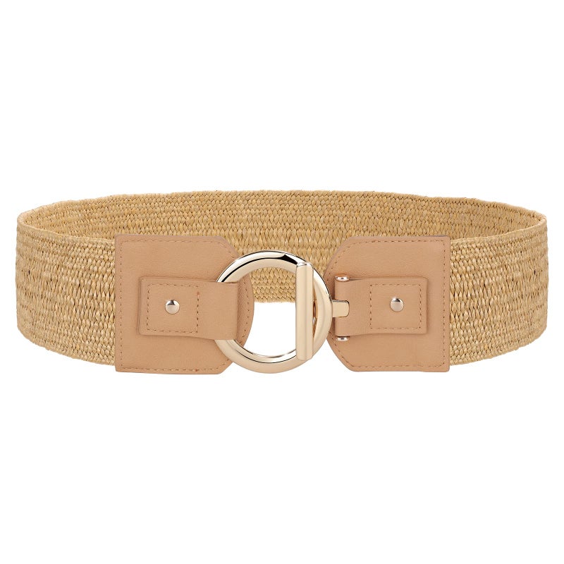 JASGOOD Straw Woven Elastic Belt for Women Vintage Wide Stretch Waistband for Dress Boho Ladies Summer Dress Belt - Image 1