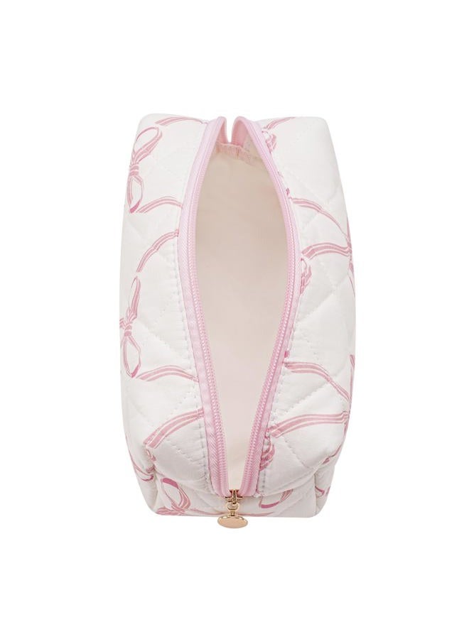 Gleyemor Small Quilted Makeup Bag for Women, Cute Floral Bow Cosmetic Bag, Emergency Bag Travel Toiletry Cotton Pouch Gifts for Girls Her Mom Friend Sister Bridesmaid, Big Pink Bow, Feminine and - Image 2