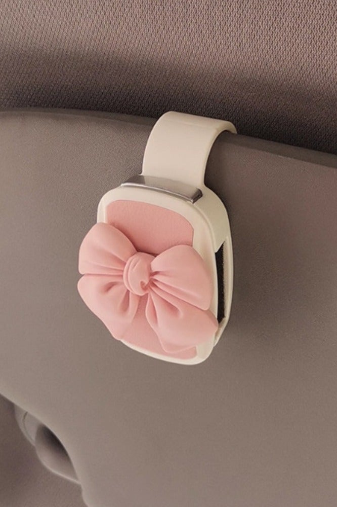 Pink Bow Car Glasses Clip, Multi-Functional Storage Clamp For Sunglasses,Contains Sponge To Protect Glasses，Car Interior Decoration - Image 2