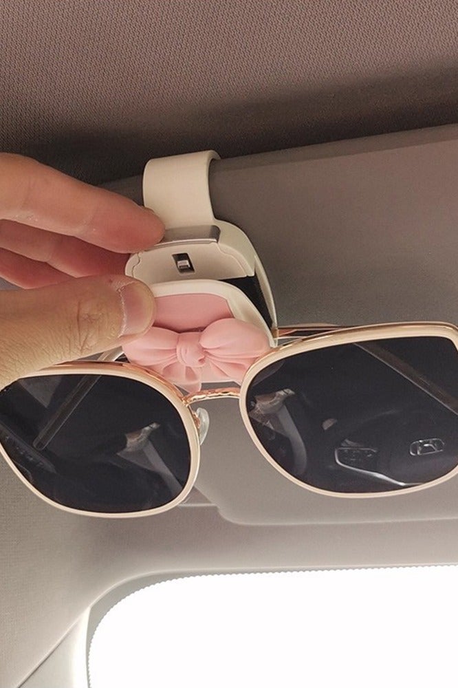 Pink Bow Car Glasses Clip, Multi-Functional Storage Clamp For Sunglasses,Contains Sponge To Protect Glasses，Car Interior Decoration - Image 5