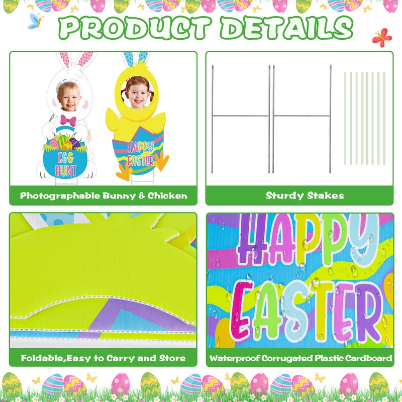 Sakayo Easter Face Yard Sign Decorations, Large Easter Bunny & Chick Yard Sign with Stakes,Waterproof Happy Easter Yard Signs for Egg Hunt, Spring Holiday,Photography Outdoor Lawn Garden Decorations - Image 3