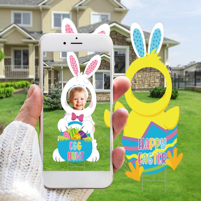 Sakayo Easter Face Yard Sign Decorations, Large Easter Bunny & Chick Yard Sign with Stakes,Waterproof Happy Easter Yard Signs for Egg Hunt, Spring Holiday,Photography Outdoor Lawn Garden Decorations - Image 5