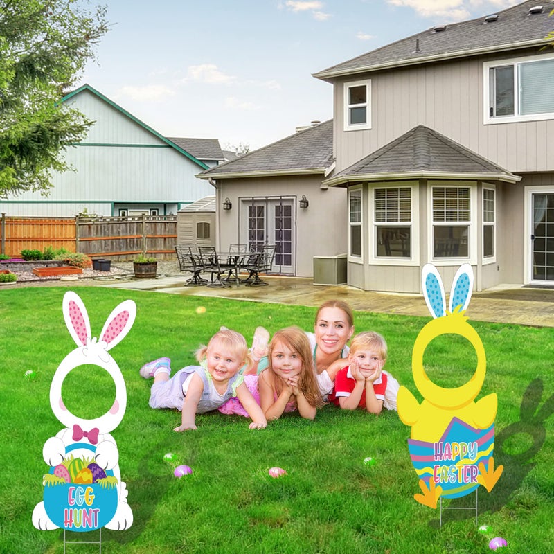 Sakayo Easter Face Yard Sign Decorations, Large Easter Bunny & Chick Yard Sign with Stakes,Waterproof Happy Easter Yard Signs for Egg Hunt, Spring Holiday,Photography Outdoor Lawn Garden Decorations - Image 4