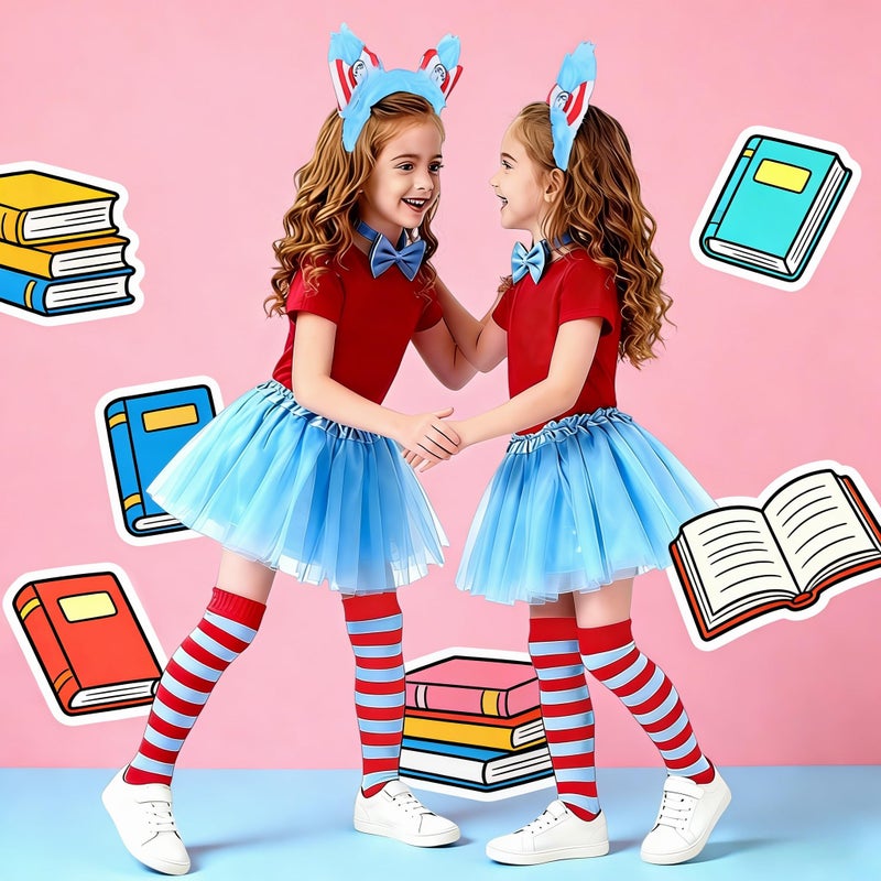 Kitimi Tulle Tutu Skirt with T-Shirt Set, Carnival Cosplay Costume for Girls, Tulle Dress, Headband, Bow Tie and Socks Blue - Image 2