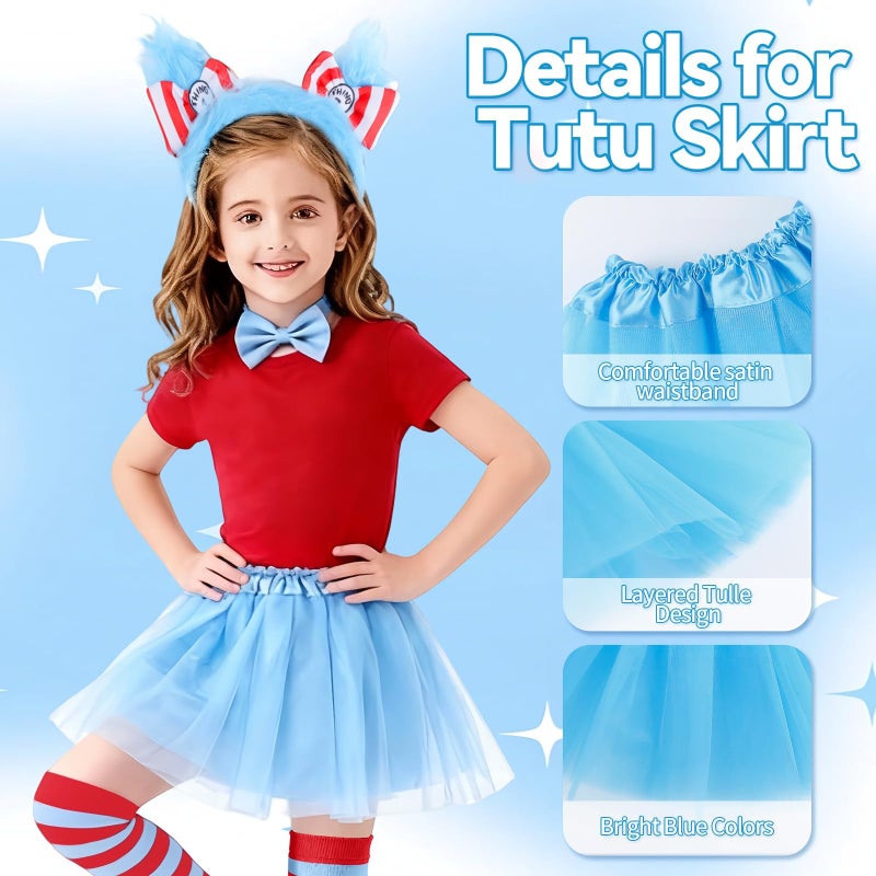 Kitimi Tulle Tutu Skirt with T-Shirt Set, Carnival Cosplay Costume for Girls, Tulle Dress, Headband, Bow Tie and Socks Blue - Image 5