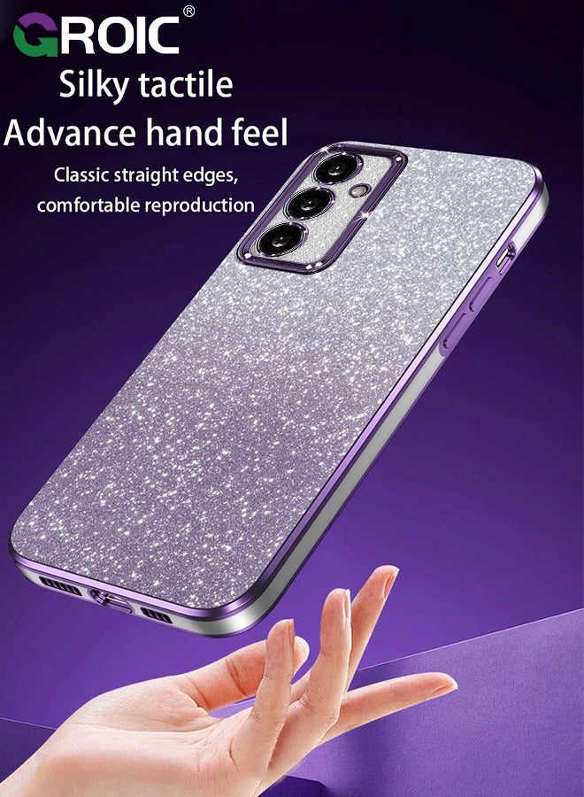 Compatible with Samsung Galaxy S25 Plus Case Glitter Clear Cases, Galaxy S25+ Phone Cover, TPU Plating Fundas Protection Shockproof Bling 2 in 1 Cover for Girls Women (Purple)