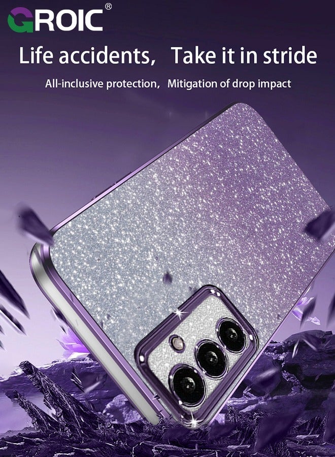 Compatible with Samsung Galaxy S25 Plus Case Glitter Clear Cases, Galaxy S25+ Phone Cover, TPU Plating Fundas Protection Shockproof Bling 2 in 1 Cover for Girls Women (Purple)