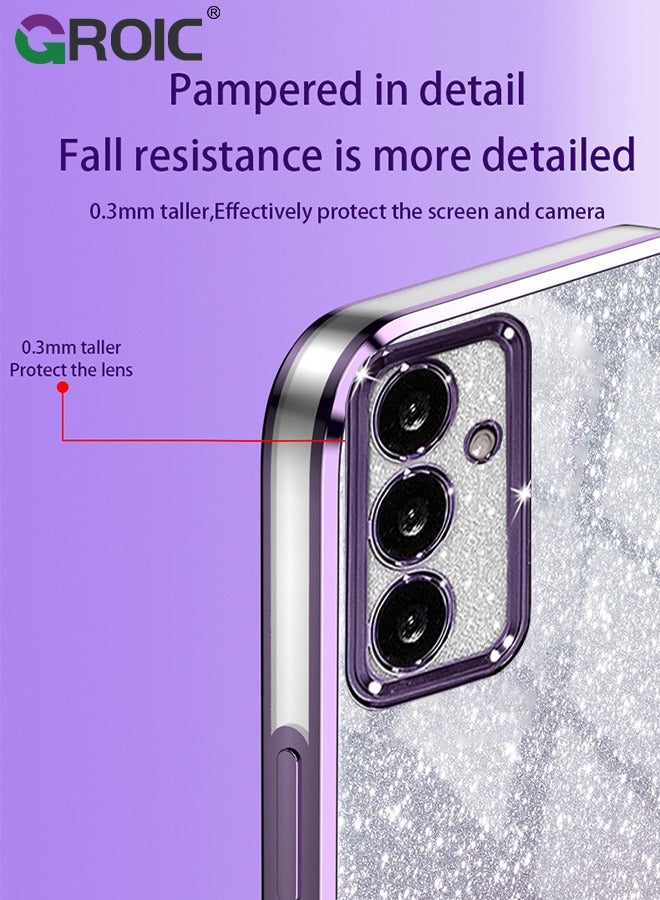 Compatible with Samsung Galaxy S25 Plus Case Glitter Clear Cases, Galaxy S25+ Phone Cover, TPU Plating Fundas Protection Shockproof Bling 2 in 1 Cover for Girls Women (Purple)