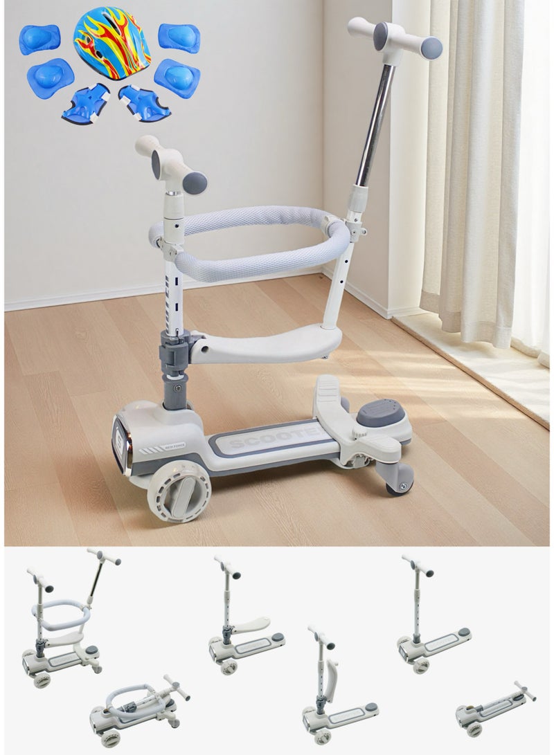 إيزي فيتشور سكوتر إيزي فيوتشر 4 في 1 للأطفال الصغار مع مقعد قابل للإزالة، سكوتر ركل قابل للطي للأطفال، ارتفاع قابل للتعديل وقضيب دفع للوالدين، سياج أطفال 360 درجة، سكوتر ثلاثي العجلات للأولاد والبنات من عمر 1 إلى 12 عامًا بما في ذلك مجموعة معدات الحماية الكاملة - Image 1