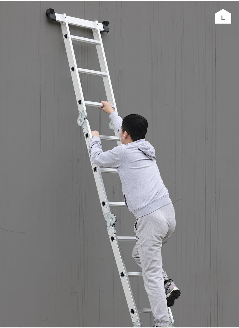 Multi-Purpose Foldable Ladder - 5.7m - Adjustable and Lightweight Step Ladder with A-Frame, Extension and Scaffold Configurations, Non-Slip Feet, and Joint Locks - for Indoor and Outdoor Use