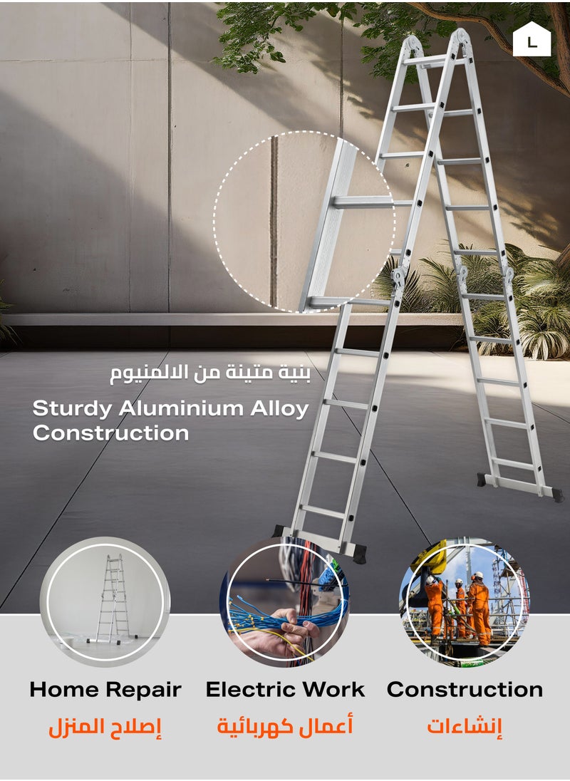 Multi-Purpose Foldable Ladder - 5.7m - Adjustable and Lightweight Step Ladder with A-Frame, Extension and Scaffold Configurations, Non-Slip Feet, and Joint Locks - for Indoor and Outdoor Use