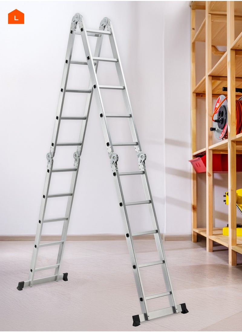 Multi-Purpose Foldable Ladder - 5.7m - Adjustable and Lightweight Step Ladder with A-Frame, Extension and Scaffold Configurations, Non-Slip Feet, and Joint Locks - for Indoor and Outdoor Use