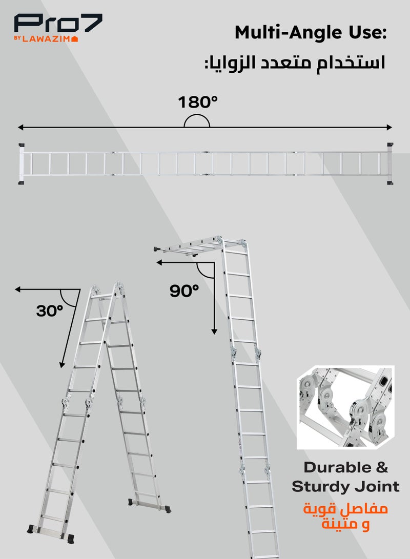 LAWAZIM Pro7 Multi-Purpose Foldable Ladder - 5.7m - Adjustable and Lightweight Step Ladder with A-Frame, Extension and Scaffold Configurations, Non-Slip Feet, and Joint Locks - for Indoor and Outdoor Use - Image 4