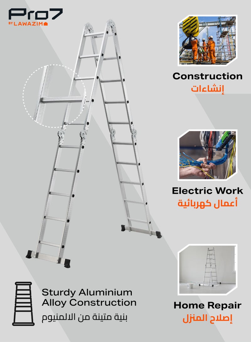 LAWAZIM Pro7 Multi-Purpose Foldable Ladder - 5.7m - Adjustable and Lightweight Step Ladder with A-Frame, Extension and Scaffold Configurations, Non-Slip Feet, and Joint Locks - for Indoor and Outdoor Use - Image 5