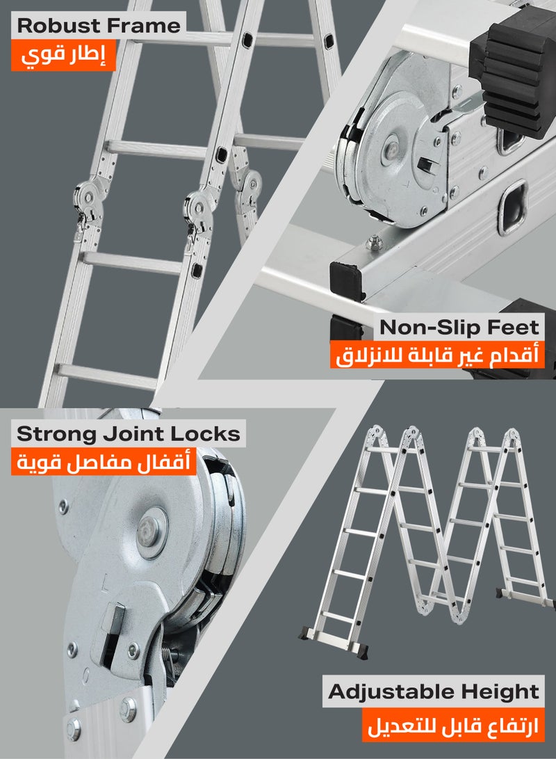 LAWAZIM Pro7 Multi-Purpose Foldable Ladder - 5.7m - Adjustable and Lightweight Step Ladder with A-Frame, Extension and Scaffold Configurations, Non-Slip Feet, and Joint Locks - for Indoor and Outdoor Use - Image 3