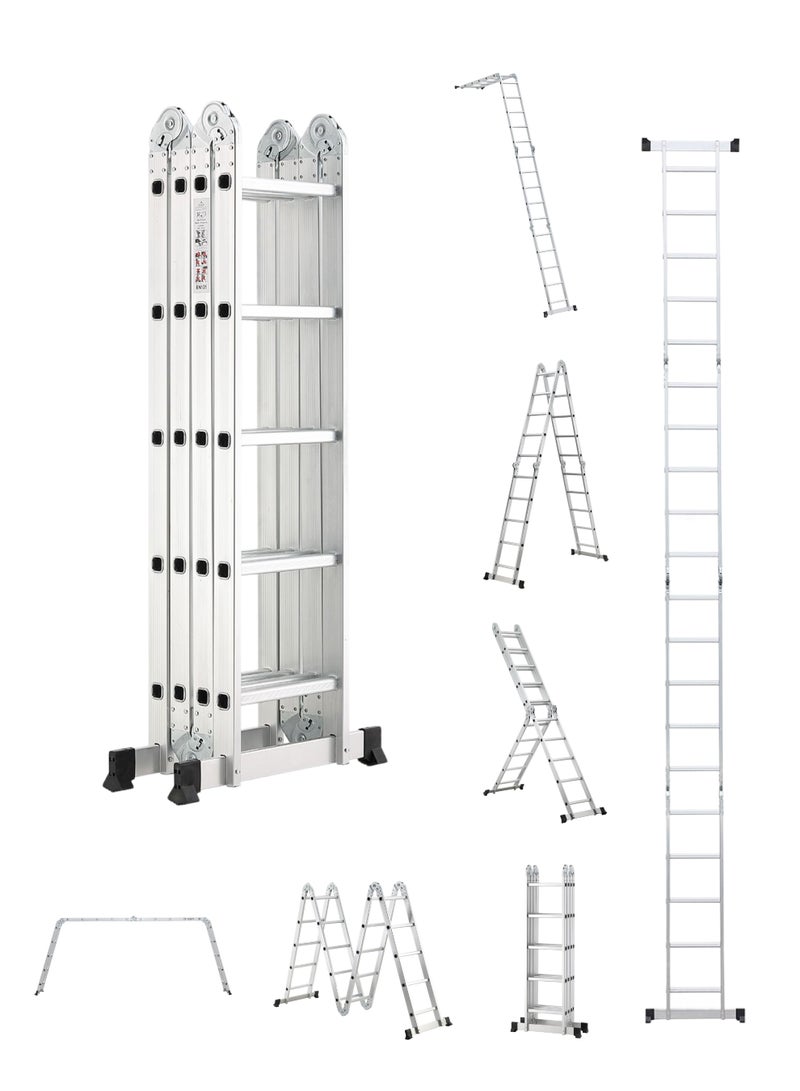 LAWAZIM Pro7 Multi-Purpose Foldable Ladder - 5.7m - Adjustable and Lightweight Step Ladder with A-Frame, Extension and Scaffold Configurations, Non-Slip Feet, and Joint Locks - for Indoor and Outdoor Use - Image 1