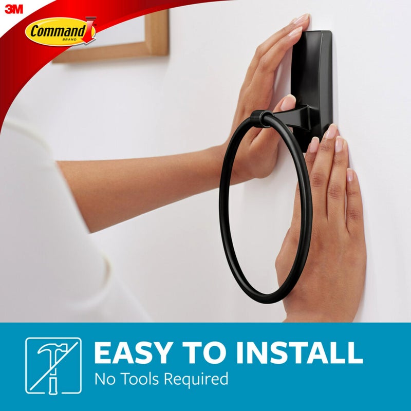 Command Hand Towel Holder Matte Black with Water Resistant Command Strips, Rust Resistant Bathroom Organizer, Holds up to 5 lbs - Image 3