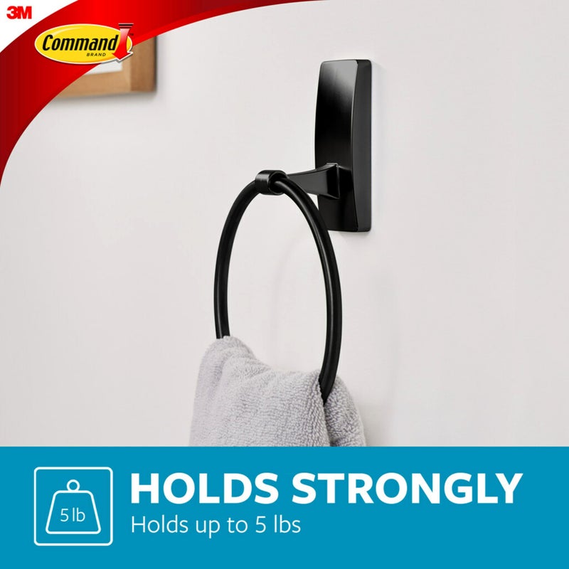 Command Hand Towel Holder Matte Black with Water Resistant Command Strips, Rust Resistant Bathroom Organizer, Holds up to 5 lbs - Image 4