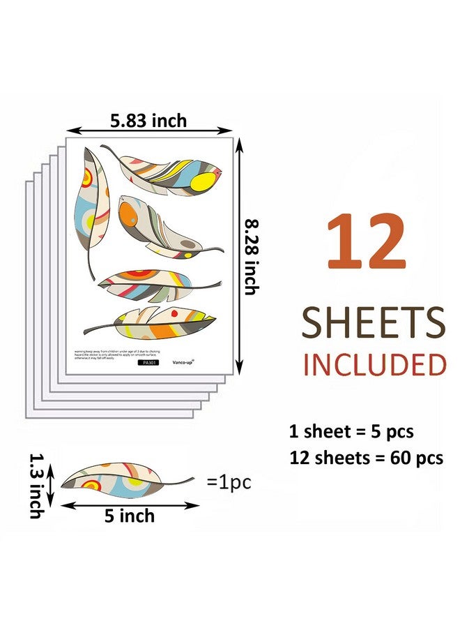 Maydahui 12 Sheets Colorful Feather Wall Decals (40 x 43 Inch) Removable Peel and Stick Art Wall Stickers for Living Room Bedroom Kids Room Nursery Home Decor - Image 2