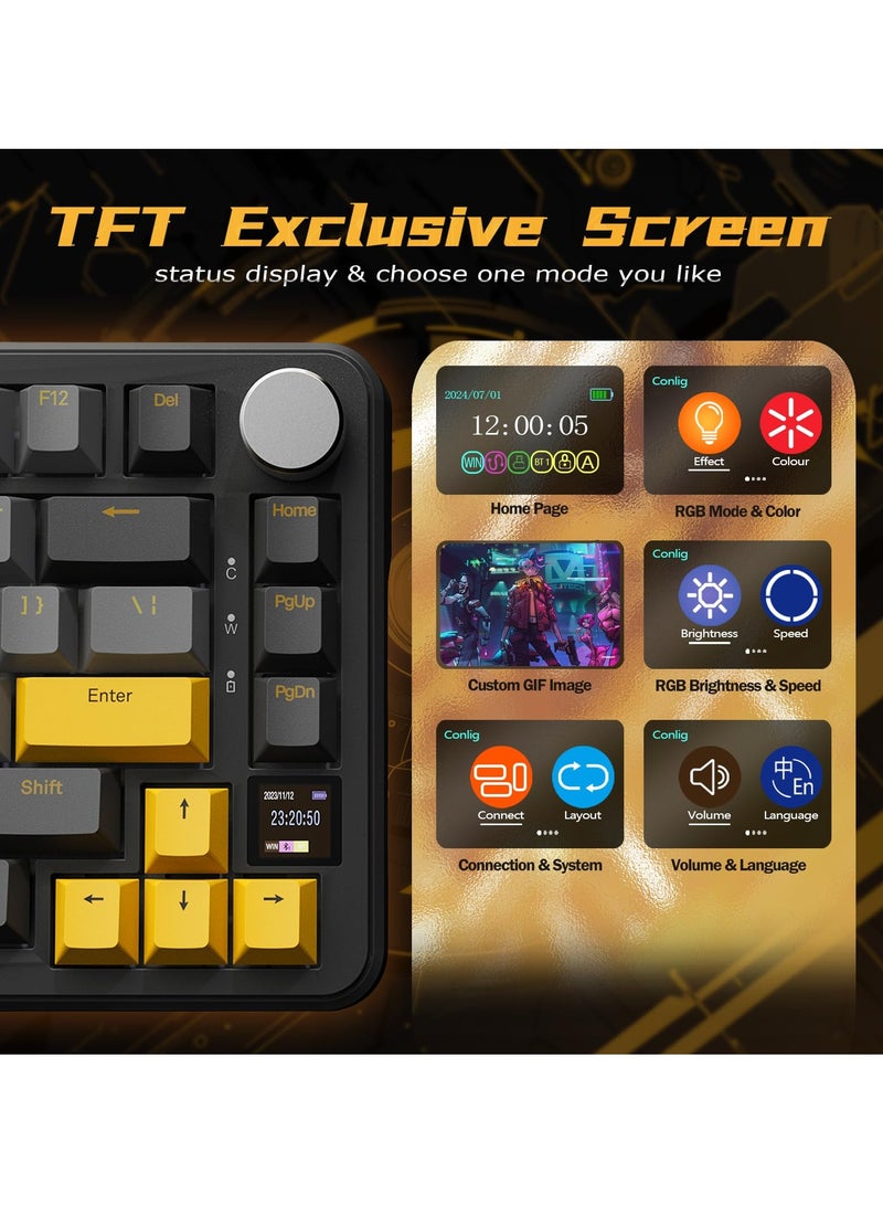 RGB Bluetooth Wireless Mechanical Keyboard with Display Screen - Customize Lighting, Hot-Swappable, Three Modes - Ideal for Office and Gaming - Image 3
