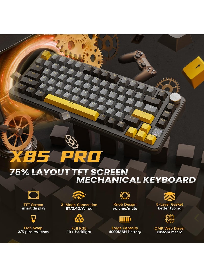 RGB Bluetooth Wireless Mechanical Keyboard with Display Screen - Customize Lighting, Hot-Swappable, Three Modes - Ideal for Office and Gaming - Image 2