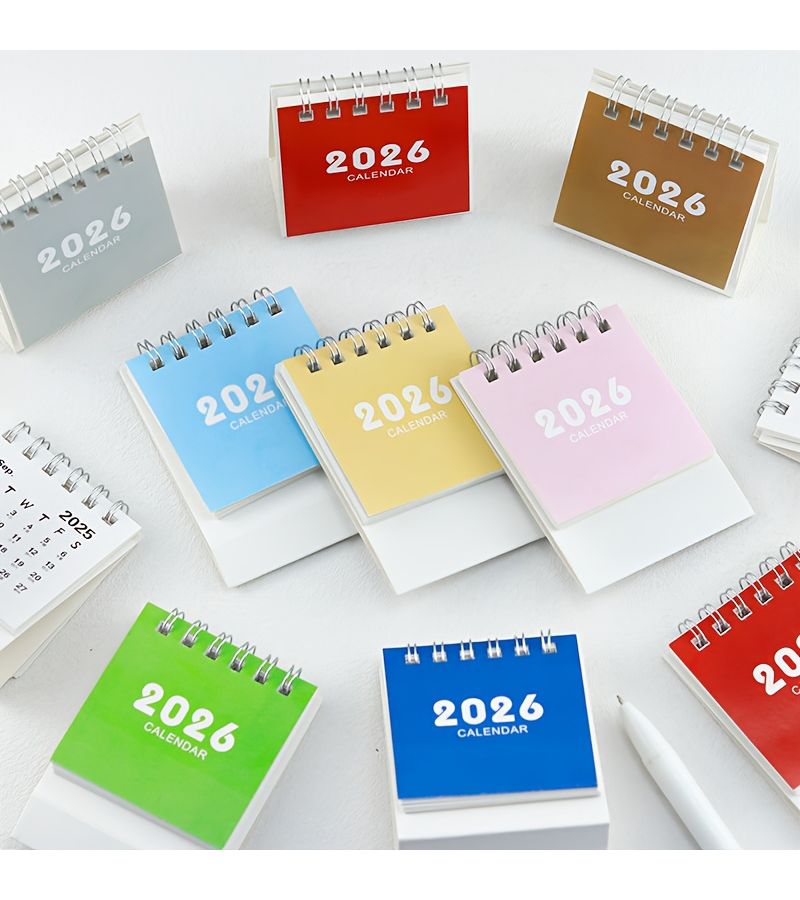 طقم تقويم مكتبي مصغر لعام 2026 باللون الأزرق الداكن، مثالي للمكتب المنزلي أو كهدية - Image 3