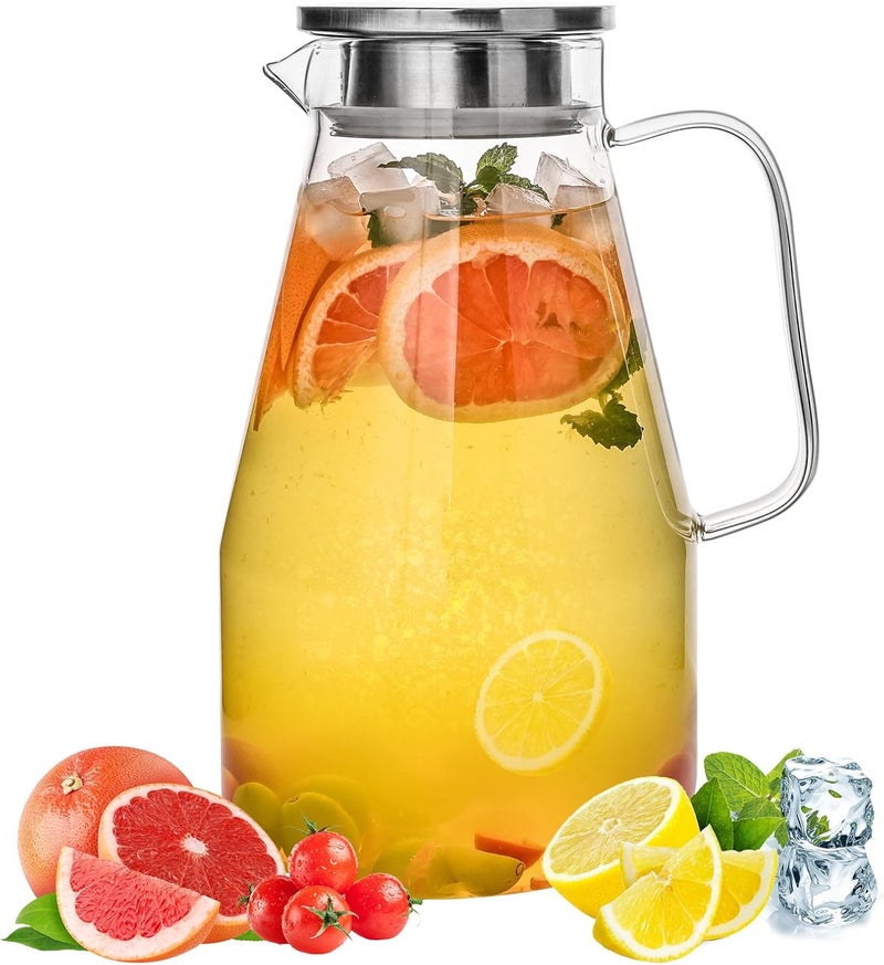 YUNCANG Glass Pitcher with Lid,1 Gallon Glass Water Pitcher Hot/Cold Water Jug, Juice and Iced Tea Beverage Carafe with Lid (Extra-Wide Mouth) - Image 1