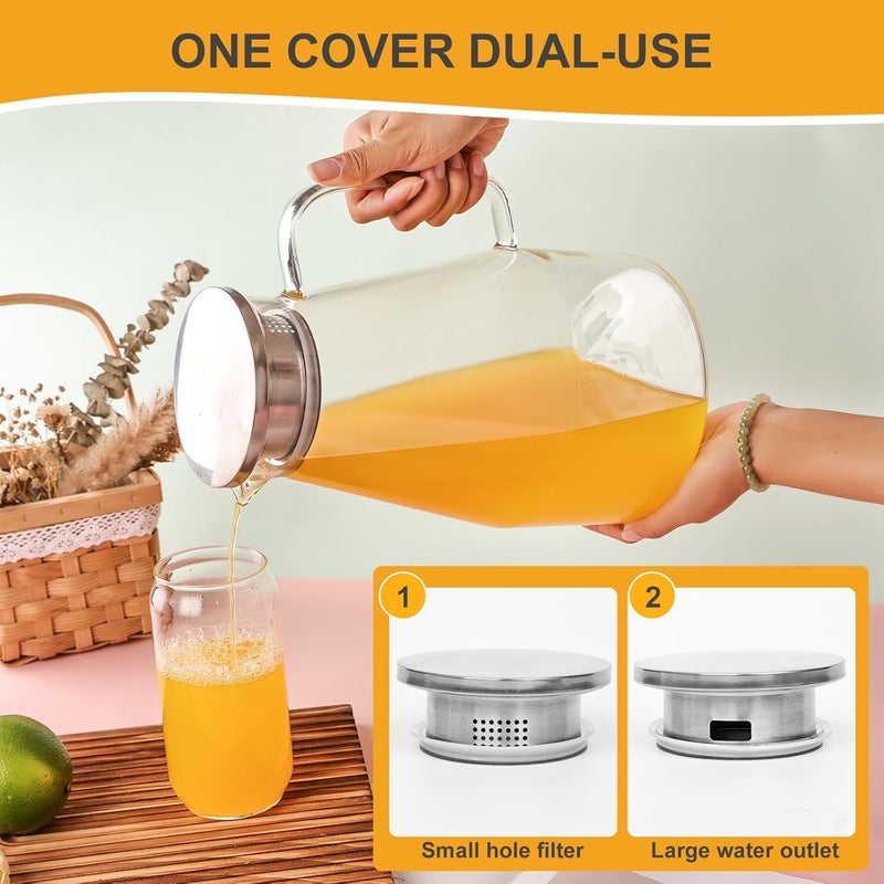 YUNCANG Glass Pitcher with Lid,1 Gallon Glass Water Pitcher Hot/Cold Water Jug, Juice and Iced Tea Beverage Carafe with Lid (Extra-Wide Mouth) - Image 5