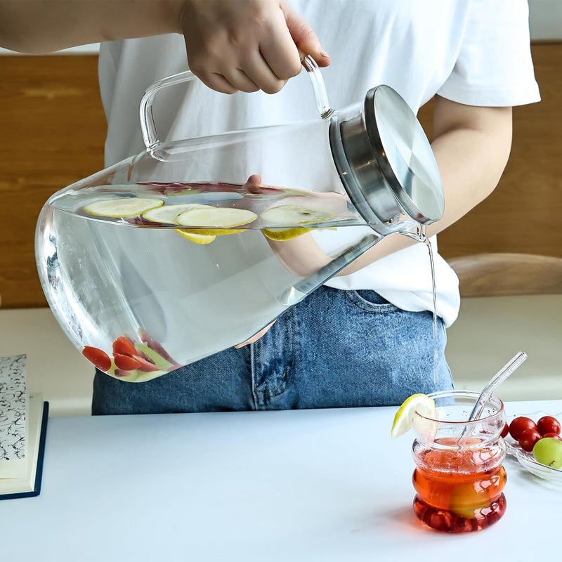 YUNCANG Glass Pitcher with Lid,1 Gallon Glass Water Pitcher Hot/Cold Water Jug, Juice and Iced Tea Beverage Carafe with Lid (Extra-Wide Mouth) - Image 3