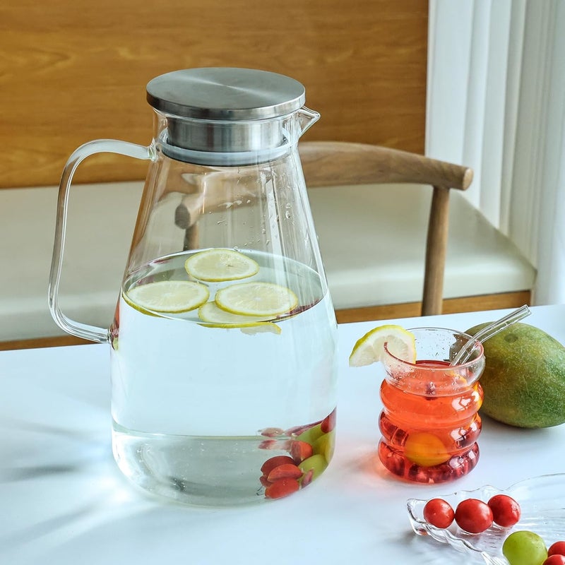 YUNCANG Glass Pitcher with Lid,1 Gallon Glass Water Pitcher Hot/Cold Water Jug, Juice and Iced Tea Beverage Carafe with Lid (Extra-Wide Mouth) - Image 4