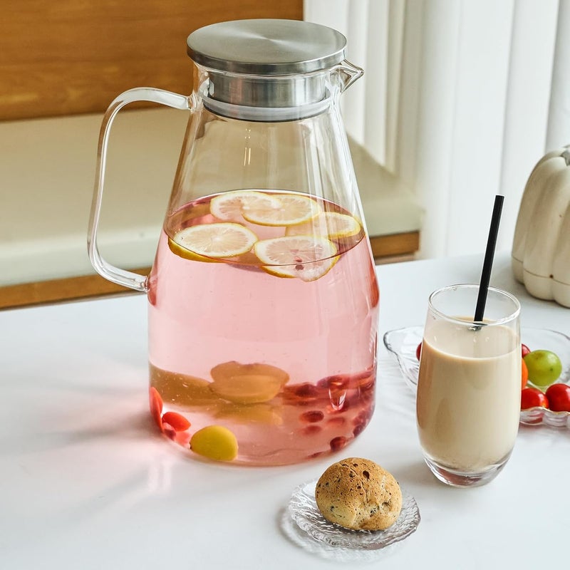 YUNCANG Glass Pitcher with Lid,1 Gallon Glass Water Pitcher Hot/Cold Water Jug, Juice and Iced Tea Beverage Carafe with Lid (Extra-Wide Mouth) - Image 2