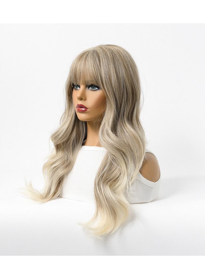 Estelle Wig Female Long Curly Hair Big Wave Medium Long Full Headgear Blonde Grey - Image 2
