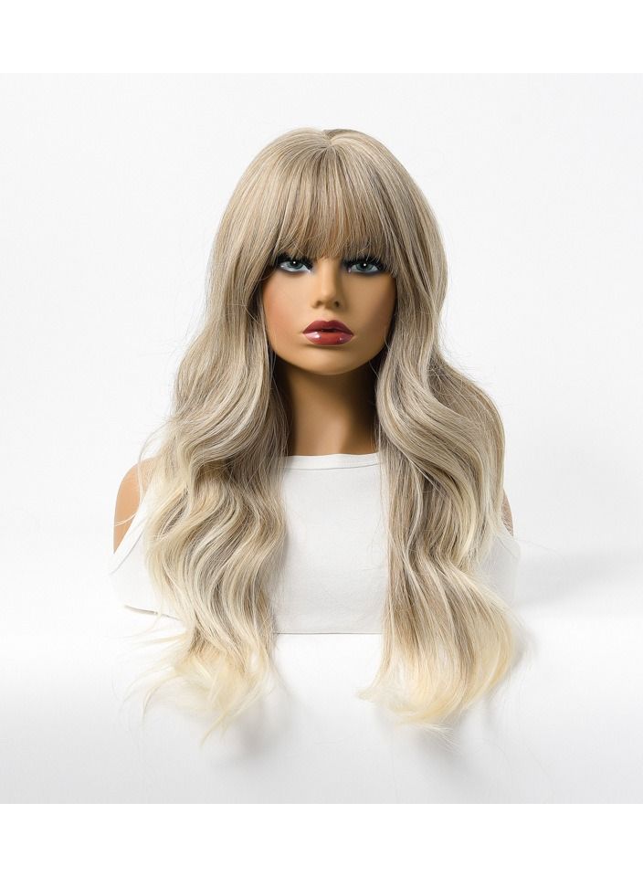 Estelle Wig Female Long Curly Hair Big Wave Medium Long Full Headgear Blonde Grey - Image 1