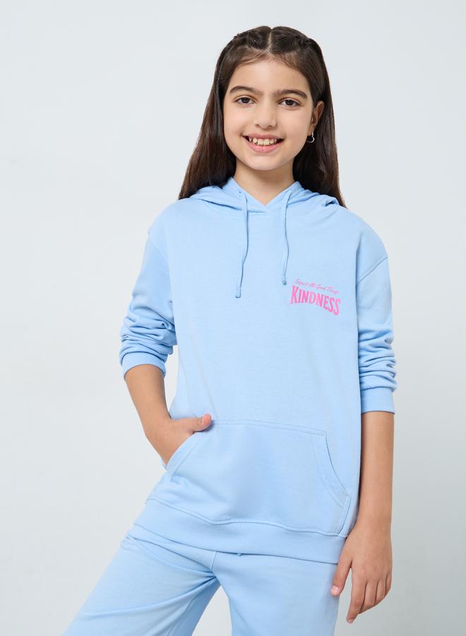 Styli Girls Light Blue Cotton Hoodie with Wide Leg Pants Set - Image 3