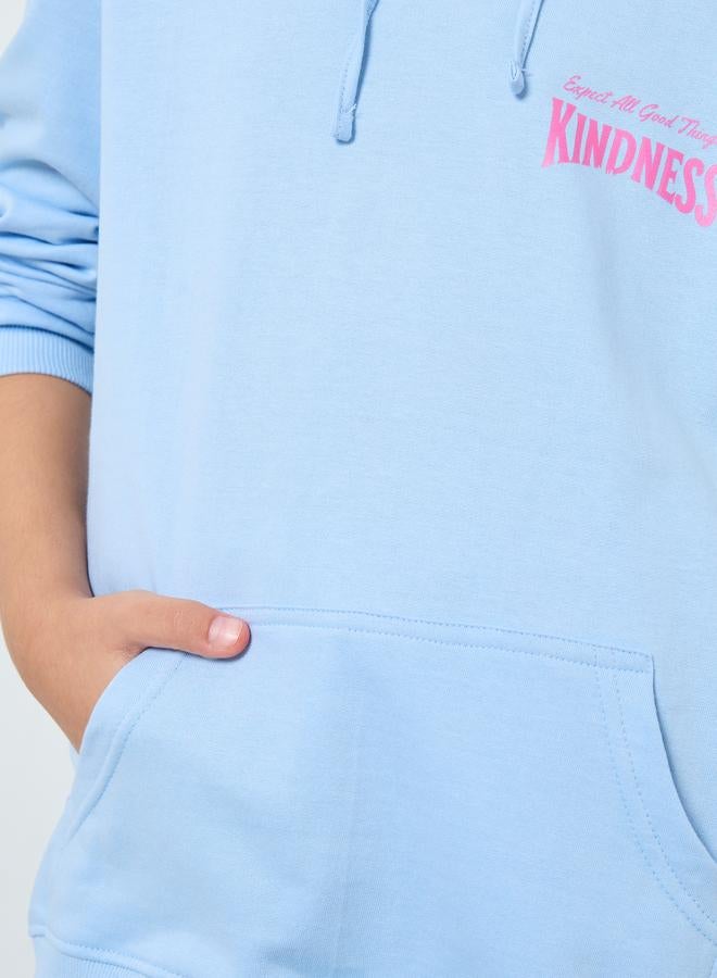 Styli Girls Light Blue Cotton Hoodie with Wide Leg Pants Set - Image 4