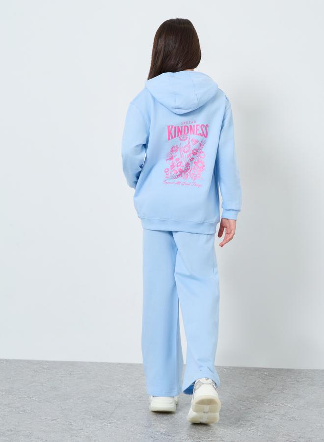 Styli Girls Light Blue Cotton Hoodie with Wide Leg Pants Set - Image 1
