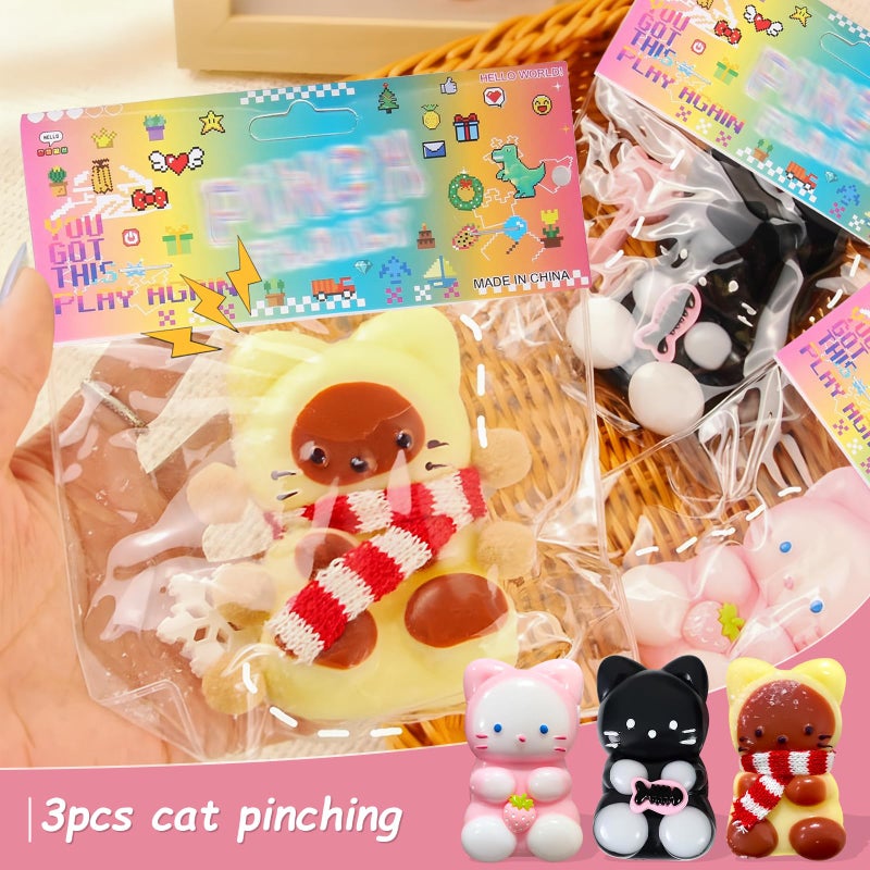 safoezy 3pc Taba Squishy Cat, Squishy Fidget Toys Taba Soft Stress Relief Squishies for Kids Adults Party Favors Pinch Family Toys Silicone Squeeze Toy - Image 3
