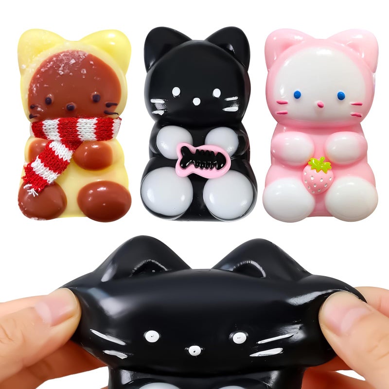 safoezy 3pc Taba Squishy Cat, Squishy Fidget Toys Taba Soft Stress Relief Squishies for Kids Adults Party Favors Pinch Family Toys Silicone Squeeze Toy - Image 1