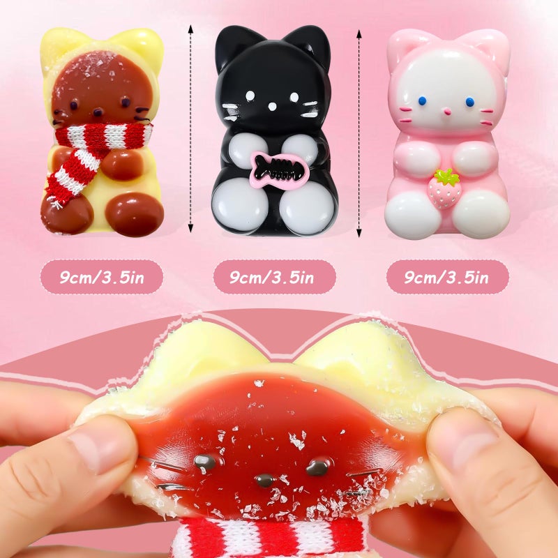 safoezy 3pc Taba Squishy Cat, Squishy Fidget Toys Taba Soft Stress Relief Squishies for Kids Adults Party Favors Pinch Family Toys Silicone Squeeze Toy - Image 2