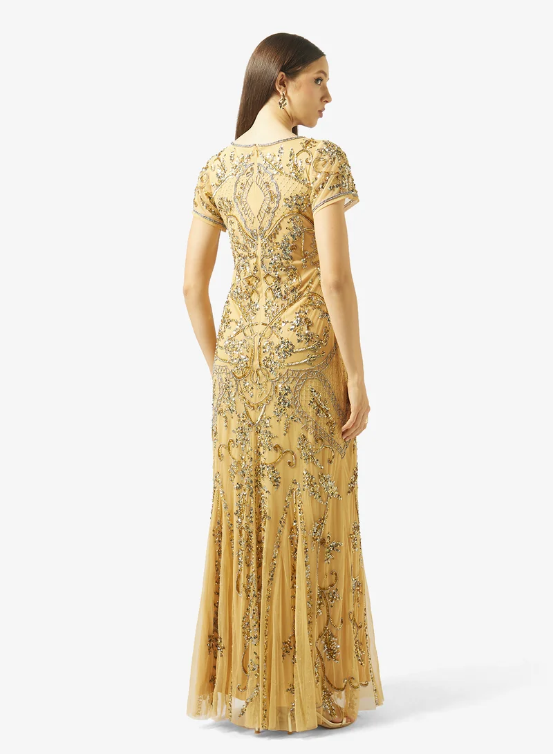 Amelia Rose Embellished Crew neck sequin maxi dress