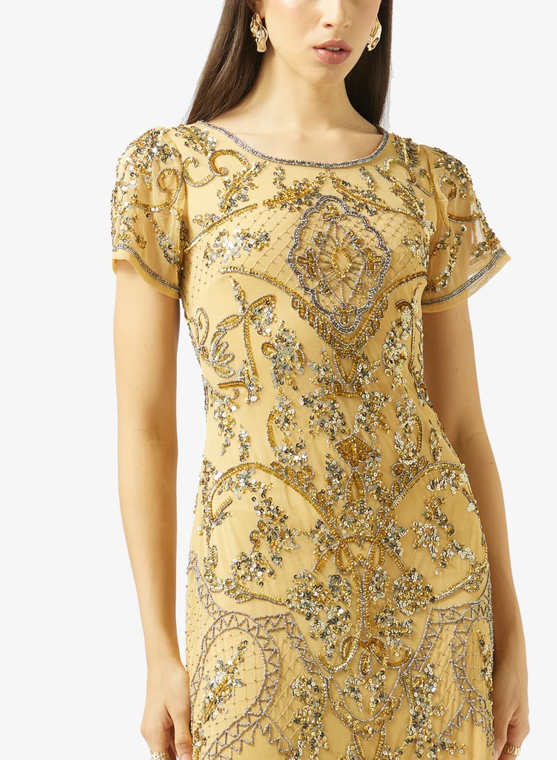 Amelia Rose  Embellished Crew neck sequin maxi dress for Women | Best Price UAE