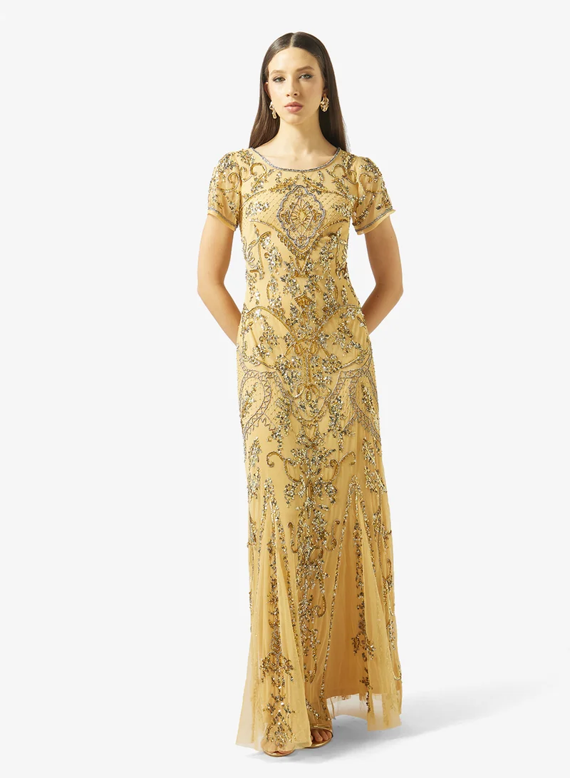 Amelia Rose Embellished Crew neck sequin maxi dress