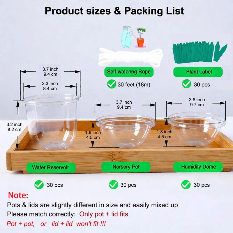 ORIMERC 30 Set Nursery Pots with Humidity Dome, Clear Nursery Pots with Drainage, Self Watering Small Plant Pots, Seedling Pots for Plants, Seed Starter Pots for Planting Vegetables Fruit Flower - Image 3