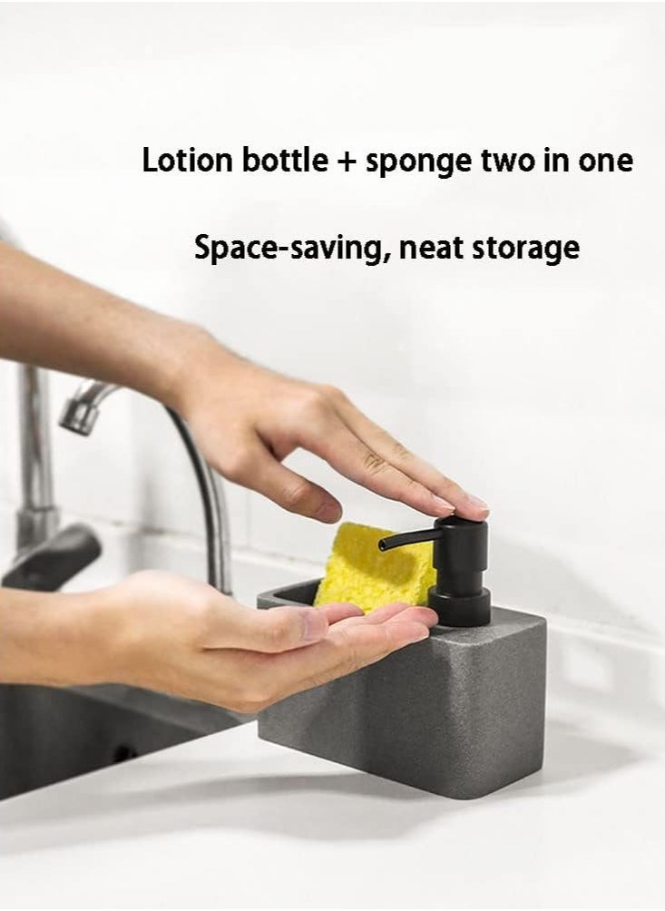 Generic - Refillable Soap Dispenser, Stylish Marble Appearance With Practical Sponge Compartment, Including Dishwashing Sponge (Pack Of 2) - Image 1