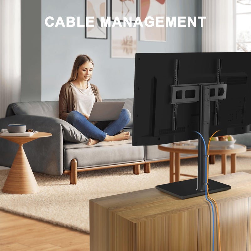 XINLEI Universal Swivel TV Stand Base Table Top TV Stand for 23-70 Inch TVs 70 Degree Swivel, 6 Height Adjustable Tall Monitor Mount Stand, Max VESA 400x400mm,Holds up to 88lbs TS206 - Image 5