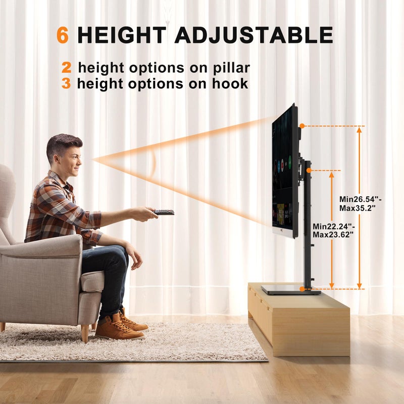 XINLEI Universal Swivel TV Stand Base Table Top TV Stand for 23-70 Inch TVs 70 Degree Swivel, 6 Height Adjustable Tall Monitor Mount Stand, Max VESA 400x400mm,Holds up to 88lbs TS206 - Image 4