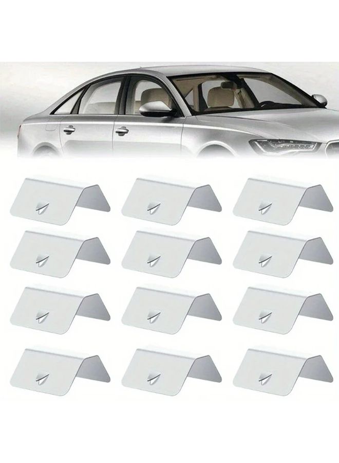 Universal 12pcs Silver Wind Deflector Clips Durable Rain Guard Channel Mounting Clips - Image 1