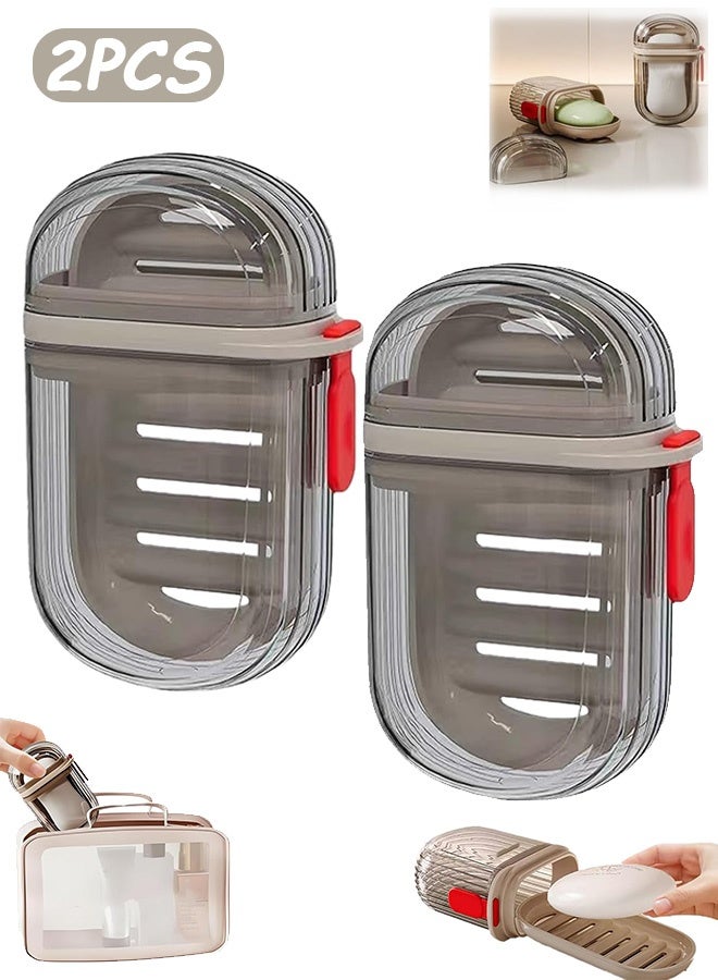 كوانتوم 2 صحن صابون PCS صندوق صابون السفر المحمول، وعاء صابون مضاد للتسرب مع غطاء للحمام - Image 1