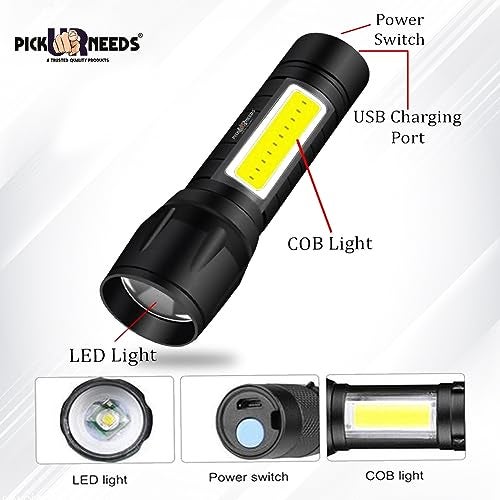 Pick Ur Needs Mini Search Rechargeable LED Long Range Flashlight Emergency Light Torch - Image 3